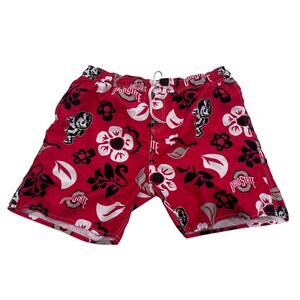 Wes & Willy Ohio State Buckeyes Floral Red Swim Trunks ~ Men's XXL